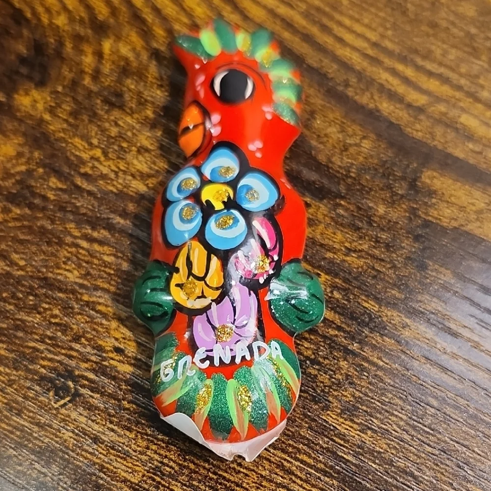 🔴5/$25🔴From Grenada Colorful Parrot Souvenir Figurine Wall Magnet